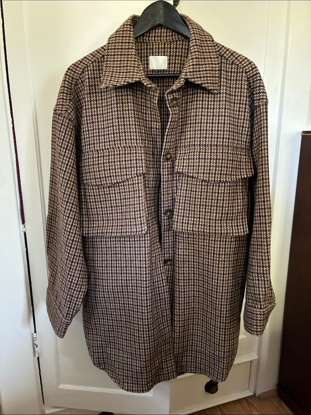 H&M Brown & Tan Houndstooth Button-Up Jacket